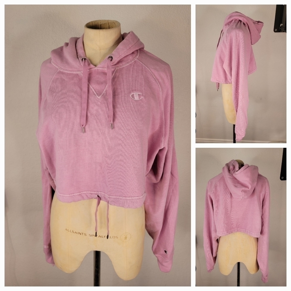 Champion Crop Hoodie Sz M Pink Slouchy